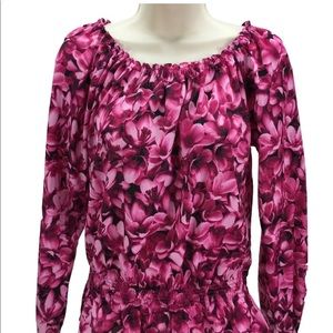 Michael Kors Floral Stretch Waist Blouse Pink/Blk